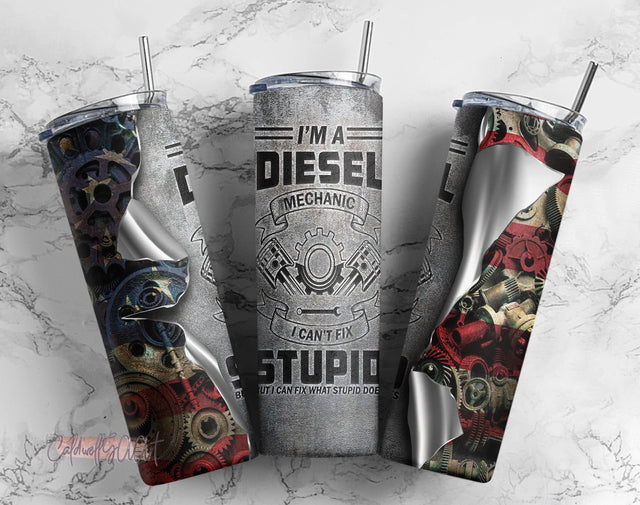 20oz Skinny Tumbler I'm a Mechanic I Can't Fix Stupid PNG Sublimation Designs, Mechanics Automotive Tools Tumbler Wrap Png Sublimation CaldwellArt 
