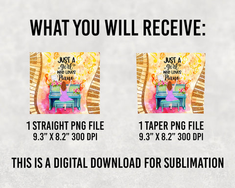 20oz Skinny Tumbler Just a Girl who loves Piano Sublimation Design, Musical Piano Girl Tumbler Sublimation BOO-design 