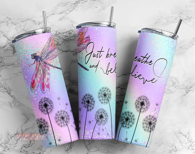 20oz Skinny Tumbler Just Breathe Sublimation Design Templates, Inspirational Butterfly Tumbler Straight PNG Digital Download Sublimation CaldwellArt 