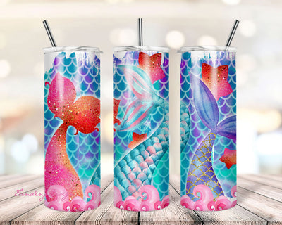 20oz Skinny Tumbler Kids Mermaid Designs Template , Mermaid Tails Under Sea Scales tumbler design, Mermaid Sublimation Tumbler PNG Sublimation TrendingDesign 