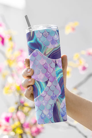 20oz Skinny Tumbler Kids Mermaid Designs Template Straight PNG File Download Mermaid Tails Under Sea Scales tumbler design Sublimation CaldwellArt 