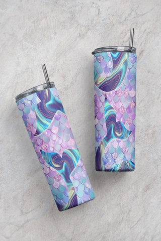 20oz Skinny Tumbler Kids Mermaid Designs Template Straight PNG File Download Mermaid Tails Under Sea Scales tumbler design Sublimation CaldwellArt 