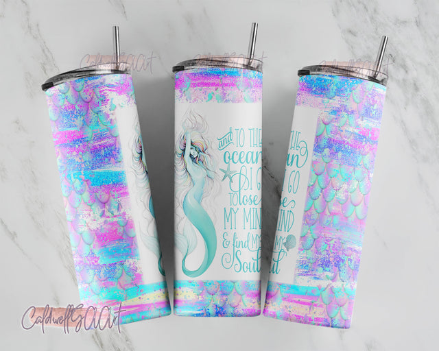 20oz Skinny Tumbler Kids Mermaid Designs Template Straight PNG File Download Mermaid Tails Under Sea Scales tumbler design Sublimation CaldwellArt 
