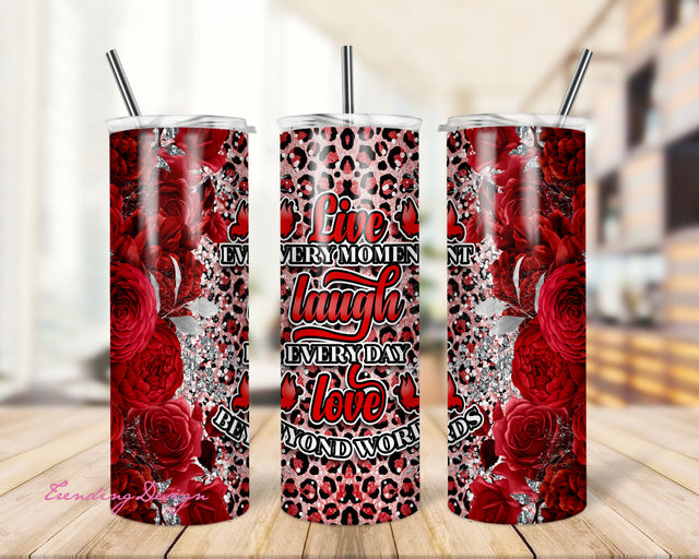 20oz Skinny Tumbler Live laugh love Inspirational Sublimation Design, Boho Flowers Butterfly Tumbler Straight/Warped PNG Instant Download Sublimation TrendingDesign 