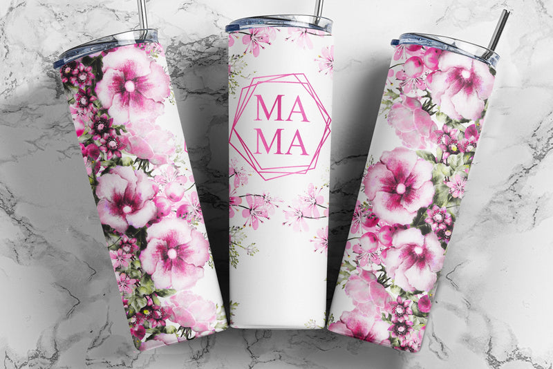 20oz Skinny Tumbler, Mama Tumbler PNG, Mom Tumbler Wrap, Seamless Floral Tumbler Design, Flower Tumbler, Mum Tumbler - PNG Instant Download Sublimation TumblersByPhill 