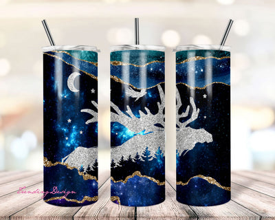 20oz Skinny Tumbler Moose Milky Way Night Sky Northern Lights Stands Sublimation Design Templates Straight/Warped PNG Sublimation TrendingDesign 