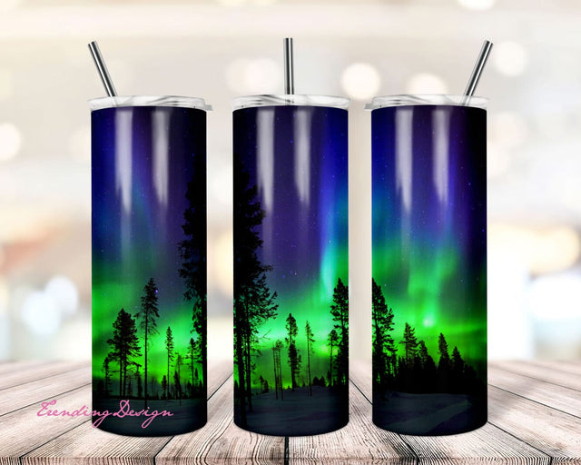 20oz Skinny Tumbler Night Galaxy Gold Glitter PNG Sublimation Design, Night Forest Tumbler Wrap Straight/Warped PNG File Digital Download Sublimation TrendingDesign 