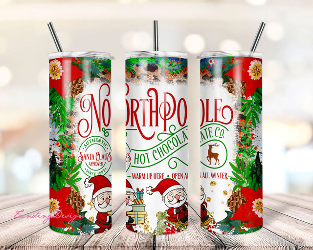 20oz Skinny Tumbler North Pole Hot Chocolate PNG Sublimation Designs, North Pole Santa, Santa Claus Christmas Tumbler Png Instant Download Sublimation TrendingDesign 