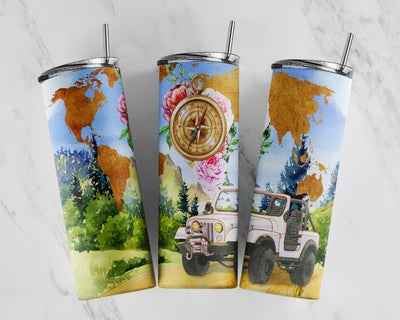 20oz Skinny Tumbler Off Road Compass Camping Sublimation Designs Templates, OffRoad Car Adventure Tumbler Straight/Warped PNG File Download Sublimation CaldwellArt 