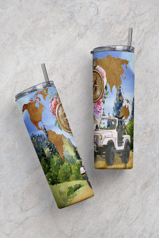 20oz Skinny Tumbler Off Road Compass Camping Sublimation Designs Templates, OffRoad Car Adventure Tumbler Straight/Warped PNG File Download Sublimation CaldwellArt 