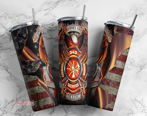 20oz Skinny Tumbler Patriotic American Firefighter PNG Sublimation Designs, Fire Fighter, Fire Dept, USA Flag Tumbler Png Sublimation CaldwellArt 