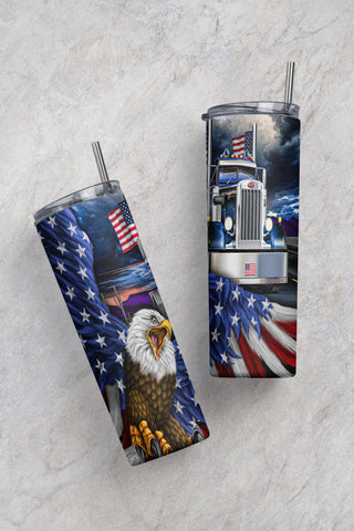 20oz Skinny Tumbler Patriotic American Truck for Straight/Tapered Tumbler PNG Sublimation CaldwellArt 
