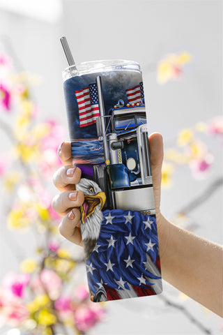 20oz Skinny Tumbler Patriotic American Truck for Straight/Tapered Tumbler PNG Sublimation CaldwellArt 