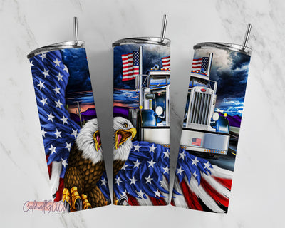 20oz Skinny Tumbler Patriotic American Truck for Straight/Tapered Tumbler PNG Sublimation CaldwellArt 