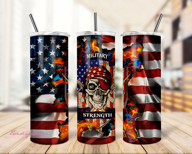 20oz Skinny Tumbler Patriotic USA Military Strength Sublimation Design Templates, Veteran Army Flag Straight/Warped PNG Instant Download Sublimation TrendingDesign 