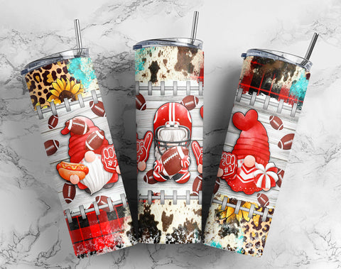 20oz Skinny Tumbler Png, American Football GnomeSublimation Design, Leopard Football Gnomes Tumbler Pngs Sublimation CaldwellArt 