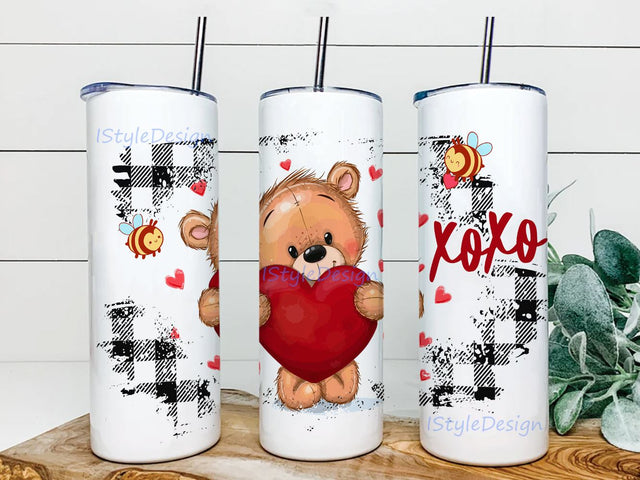 20oz Skinny Tumbler PNG Sublimation Design, Valentine's Day Tumbler Design, Bear Bee Hive Digital Download Sublimation iStyleDesign 