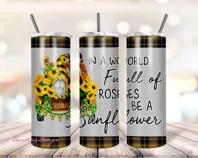 20oz Skinny Tumbler PNG, Tumbler Wrap, Sunflower Gnome Sublimation Design Waterslide Download, Straight Tapered PNG, Commercial Use Sublimation TrendingDesign 