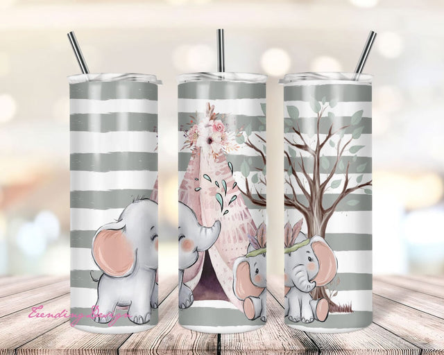 20oz Skinny Tumbler PNG Wrap, Elephant Tumbler Sublimation Design Waterslide, Digital Download Sublimation TrendingDesign 