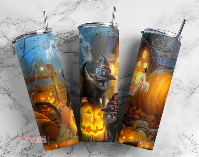 20oz Skinny Tumbler PNG,Spooky Kittens Halloween Sublimation Design Download PNG File Instant Download Sublimation CaldwellArt 