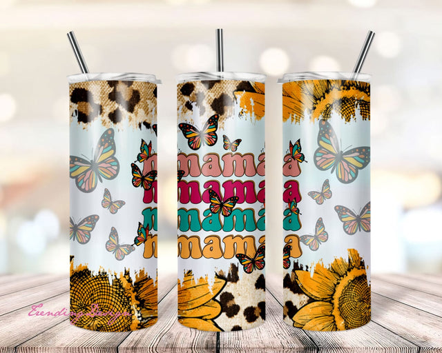 20oz Skinny Tumbler Retro Mama Butterfly Sublimation Designs Template Straight PNG File Download Retro Design Sublimation TrendingDesign 