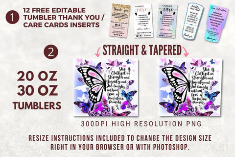 20oz Skinny Tumbler She is Clothed in Strength and Dignity Sublimation Design, Butterfly Christian Bible Verse Tumbler Straight/Warped PNG Sublimation TumblersByPhill 