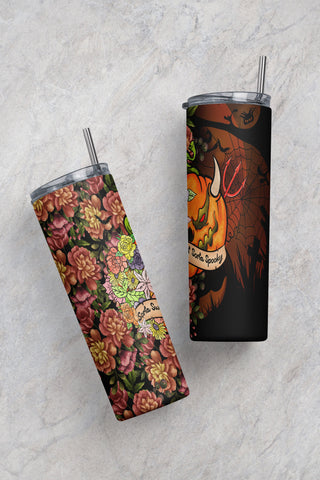 20oz Skinny Tumbler Sorta Sweet Sorta Spooky, Floral Pumpkin Butterfly, Spooky Halloween tumbler PNG Sublimation CaldwellArt 