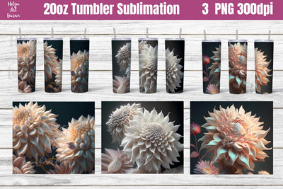 20oz Skinny Tumbler Sublimation. 3D Dahlias Sublimation Helga Art 