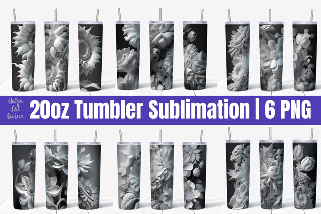 20oz Skinny Tumbler Sublimation. 3D Flowers Sublimation Helga Art 