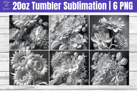 20oz Skinny Tumbler Sublimation. 3D Flowers Sublimation Helga Art 