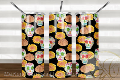 20oz Skinny Tumbler Sublimation /Day of the Dead / Black BG Sublimation Marlene Campos 