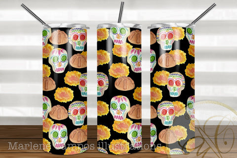 20oz Skinny Tumbler Sublimation /Day of the Dead / Black BG Sublimation Marlene Campos 