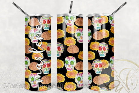 20oz Skinny Tumbler Sublimation /Day of the Dead / Black BG Sublimation Marlene Campos 