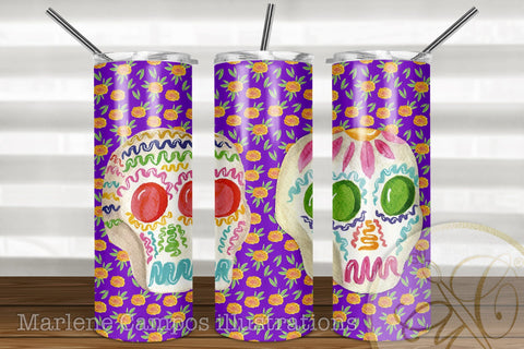 20oz Skinny Tumbler Sublimation /Day of the Dead / Purple Sublimation Marlene Campos 