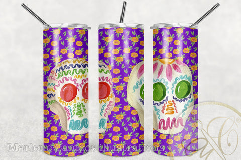 20oz Skinny Tumbler Sublimation /Day of the Dead / Purple Sublimation Marlene Campos 