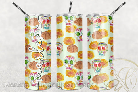 20oz Skinny Tumbler Sublimation /Day of the Dead / Sugar Skull / Pistacho Sublimation Marlene Campos 