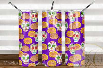20oz Skinny Tumbler Sublimation /Day of the Dead / Sugar Skull /Purple BG Sublimation Marlene Campos 