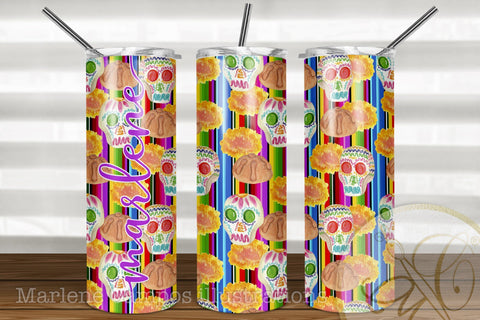 20oz Skinny Tumbler Sublimation /Day of the Dead / Sugar Skull /Serape BG Sublimation Marlene Campos 