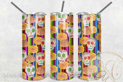 20oz Skinny Tumbler Sublimation /Day of the Dead / Sugar Skull /Serape BG Sublimation Marlene Campos 