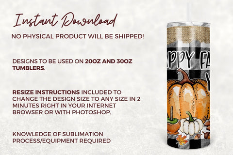 20oz Skinny Tumbler Sublimation Design Happy Fall Y'all Template for Straight & Tapered Tumbler Wraps Templates - PNG Instant Download Sublimation TumblersByPhill 