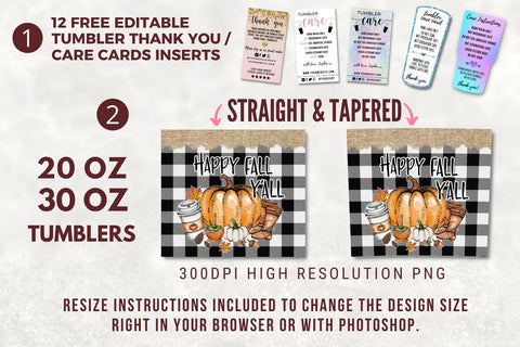 20oz Skinny Tumbler Sublimation Design Happy Fall Y'all Template for Straight & Tapered Tumbler Wraps Templates - PNG Instant Download Sublimation TumblersByPhill 