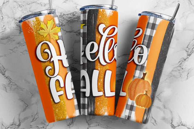 20oz Skinny Tumbler Sublimation Design Hello Fall Template for Straight & Tapered Tumbler Wraps Templates - PNG Instant Download Sublimation TumblersByPhill 