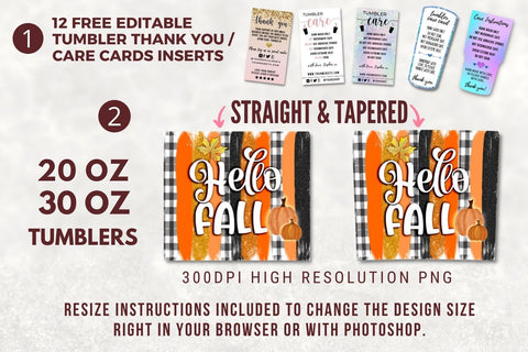 20oz Skinny Tumbler Sublimation Design Hello Fall Template for Straight & Tapered Tumbler Wraps Templates - PNG Instant Download Sublimation TumblersByPhill 