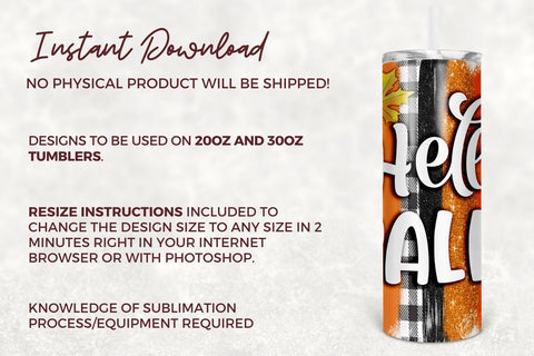 20oz Skinny Tumbler Sublimation Design Hello Fall Template for Straight & Tapered Tumbler Wraps Templates - PNG Instant Download Sublimation TumblersByPhill 