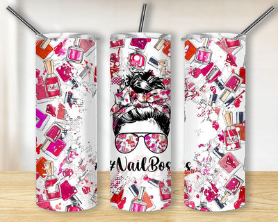 20oz Skinny Tumbler Sublimation Design Nail Boss Mom Bun Hair Template for Straight Tumbler Wraps Templates, Nail Technician, Salon, PNG Sublimation BouDesign 
