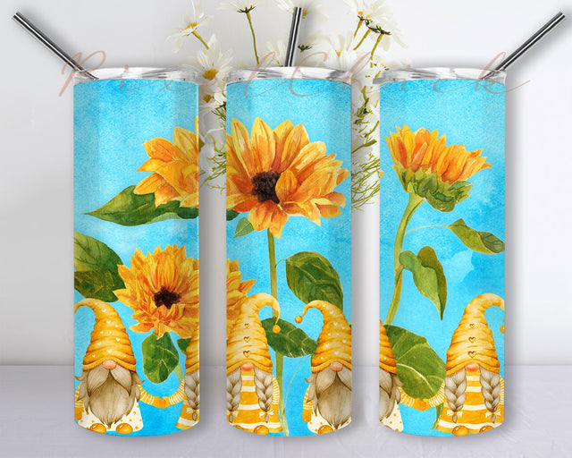 20oz Skinny Tumbler Sublimation Design Sunflower Gnome Template for Straight Tumbler Wraps Templates PNG Digital Download Sublimation PixelChick 