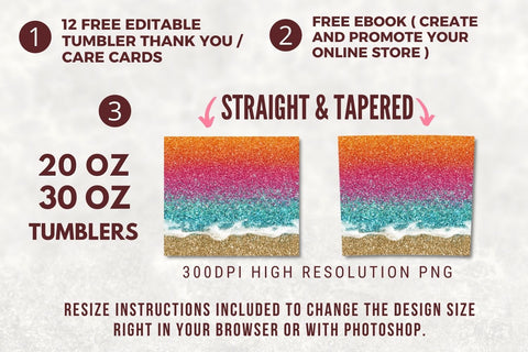 20oz Skinny Tumbler Sublimation Design, Sunset Beach Glitter Tumbler Straight/Warped PNG Digital Download Sublimation TumblersByPhill 