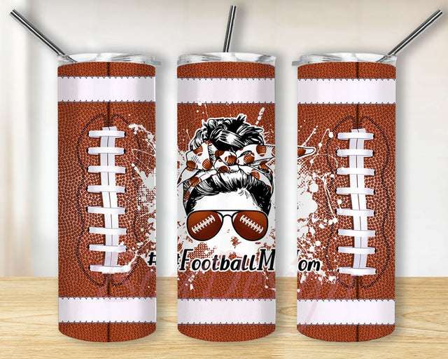 20oz Skinny Tumbler Sublimation Designs American Footballl Mom Life Bun Hair for Straight Tapered Tumbler Design PNG Sublimation BouDesign 