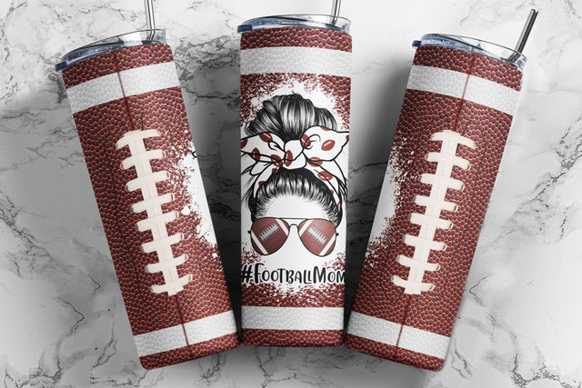 20oz Skinny Tumbler Sublimation Designs American Footballl Mom Life Bun Hair for Straight/Tapered Tumbler Design - PNG Sublimation TumblersByPhill 