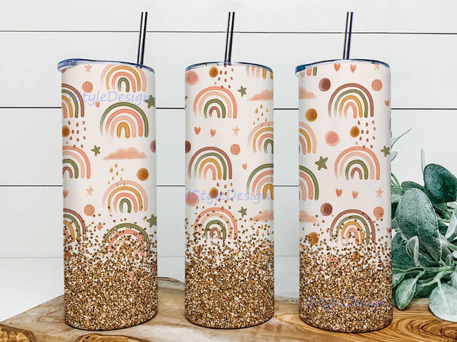 20oz Skinny Tumbler Sublimation Designs Boho Abstract Style Rainbow Tumbler for Straight Tumbler PNG File Digital Download Sublimation iStyleDesign 